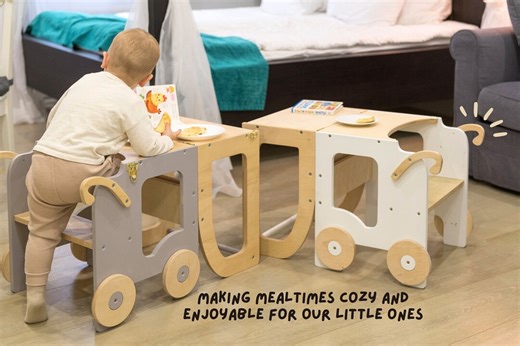 Transforming Table and Chair Set, Montessori Kitchen Step Stool - Transforming Table and Chair Set for Child Learning and Play - Etsy UK