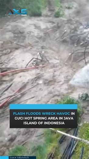 Axis Times on Instagram: "Flash Floods Wreak Havoc in Guci Hot Springs Area Flooding in Guci, Tegal Regency, Central Java, sweeps away large amounts of material, including hot-water pipes used for bathing facilities, causing major disruption in the tourist area #Indonesia | #CentralJava | #Flooding | #NaturalDisaster | #AxisTimes"