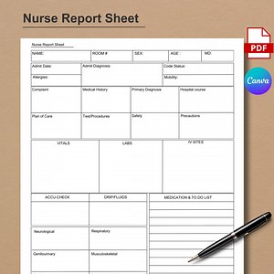 Editable Nurse Report Sheet, ICU Nursing Report Sheet, Nurse Handoff Report Sheet, Patient Report for New Grad, Canva, PDF - Etsy