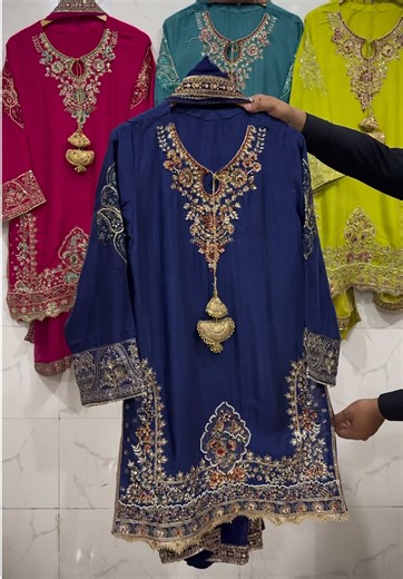 Eid collection new arrivals 3pcs silk beautiful handmade moti work & embroidered short shirt with open trousers & chiffon dupatta Fabric silk Size one side of chest Small 18/ Medium 20/ Large 22 Length 36 For Online order send article pictures & size full address send on WhatsApp 92 3429570069 For wholesale bulk quantity stock WhatsApp 92 3126363398 . . . . . . . . . . . . . . . . . . . . . . . . . . . . . . #Rangoli #rangolidesign #rangolicloting #rangolitrand #rangolipeshawarsaddar