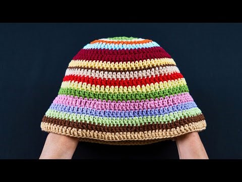 Easy Multicolor Crochet Bucket Hat from Scrap Yarn Miarti🧶