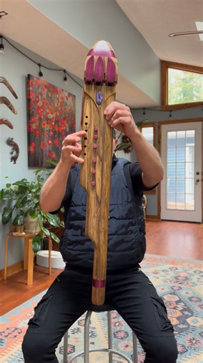 Introducing the A-D-A triple drone flute! This is an extremely versitile flute allowing for may different variations of play. Here is just a few for you. The range of sound on this flute is off the charts! 13 finger holes with plugs to change up how it’s played. Enjoy the breath taking harmonics of this one of a kind flute! I may put this one in my website as a made to order! This one was made for @forrest.frequency #flutemaker #nativeamericanflute #tripledroneflute #nativeamericanflutemusic | C