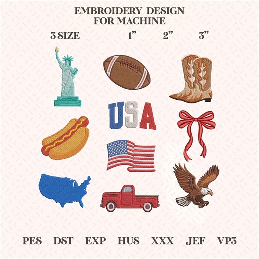 USA Mini Embroidery Machine Embroidery Design Bundle, USA Stylist Teddy Bear Embroidery Design, 10 Mini Icons America Designs - Etsy