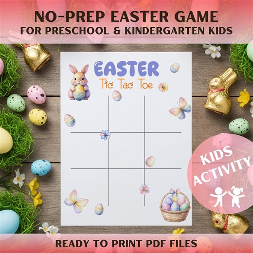 Easter Tic Tac Toe Printable for Kids Ages 3-12, Easter Activity PDF