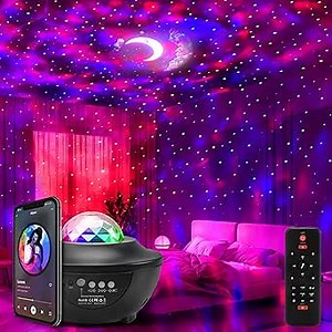 Galaxy Projector Lights Starry Night Light Moon Star Nebula Wave Projector with Music Bluetooth Speaker RGB Color Changing Remote&Voice Control Party Light for Kids Adults Bedroom Home Décor