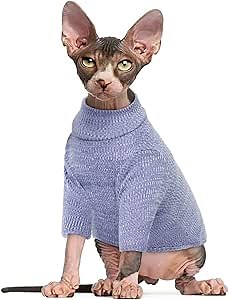 Bonaweite Sphynx Cat Clothes, Cat Sweaters for Cats Only, Soft Cat Turtleneck Cotton Shirt, Pullover Kitten Clothes Outfits for Male Female Cats, Hairless Cat Pajamas Onesie Costume for Halloween
