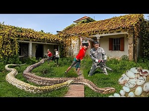 Hunters first discovered 1000 python eggs about to hatch.The mother python lurked waiting to attack