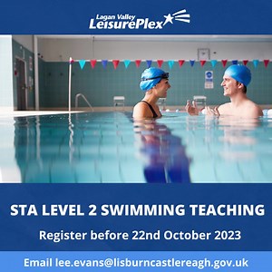 🏊🏊STA (Safety Training Award) Level 2 in Swimming Teaching at Lagan Valley LeisurePlex🏊🏊 Want a noticeable qualification in teaching swimming? Join today at Lagan Valley LeisurePlex for an exciting opportunity for a Level 2 STA Training Award!! This course well be the beginning steps in a new exciting career as a swimming teacher. Start date for this course is ⏰Sunday 29th October ⏰Monday 30th October ⏰Wednesday 1st November ⏰Thursday 2nd November ⏰Friday 3rd November ❗Full attendance is req
