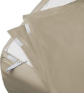 QuickZip Fitted Plus Spare Bundle: 1 Fitted Sheet (Base + Zip Sheet) & 1 Zip Sheet - Easy to Change, Won’t Pop Off - Soft Sateen 400 TC 100% Cotton - 15” Deep Pockets Twin XL Size Sheets – Sand