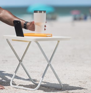 Mainstays White Folding Beach Table with Hard Top Surface