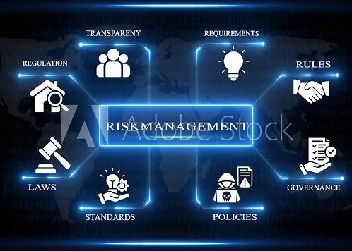 Risk Management Concepts Global Business Strategy Icons Network Digital World Data Background Corporate Security Compliance Planning Decision Making Process Corporate Governance Transparency Rules