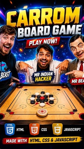 🤯😱🔥 3 Languages, 1 Amazing Carrom Game! HTML + CSS + JavaScript 🚀 #shorts #viral #fyp #coding