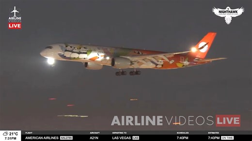 Panda spotting at LAX! 🐼 Sichuan Airlines Airbus A350-900 in the stunning Panda Route livery arrives from Chengdu, China during Friday night’s Airline Videos Live broadcast from the H Hotel. #airlinevideoslive #airlinevideos #laxairport #airports #aviation #aviationgeek #aviationdaily #airplanes #avgeek | AIRLINE VIDEOS