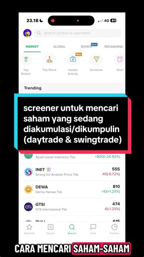 screener untuk mencari saham yang sedang diakumulasi/dikumpulin#saham #trading #screener #sahampemula #profit