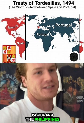 In 1494, in a tiny town in Spain called Tordesillas, the two greatest empires on earth sat down and drew a line down the Atlantic Ocean. Everything west — Spain. Everything east — Portugal. The Pope signed off on it. The rest of the world had no say. That’s why every country in Latin America speaks Spanish. Except Brazil — which fell just on Portugal’s side of the line. A decision made in 1494 is still visible on the map today. And 35 years later they did it again. The Treaty of Zaragoza divided