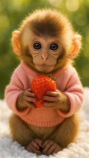 🐵 Cute Baby Monkey Eating Strawberry 🍓 | Adorable Monkey Moments | Funny Animal Video