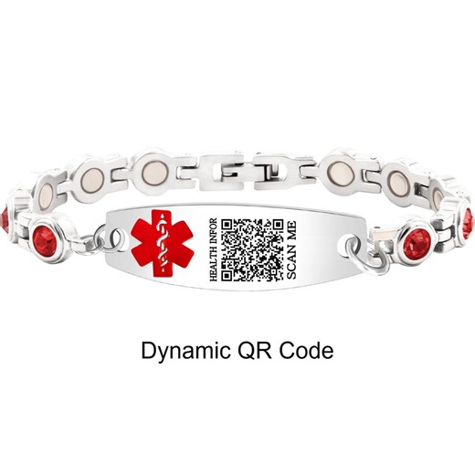 Medical Alert Bracelet With Dynamic QR Code, Stainless Steel Emergency ID Bracelet, Red Zircon Health Bracelet, Scan for Medical Info - Etsy