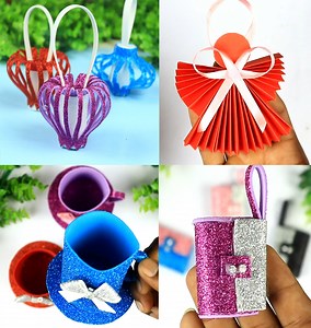 To Make 4 Beautiful Crafts from Paper and glitter paper this crafts make with easily from home | Bright Art and Crafts