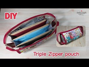 DIY Triple Zipper Pouch Bag/กระเป๋าสามช่องซิป/Together bag /sewing a bag together