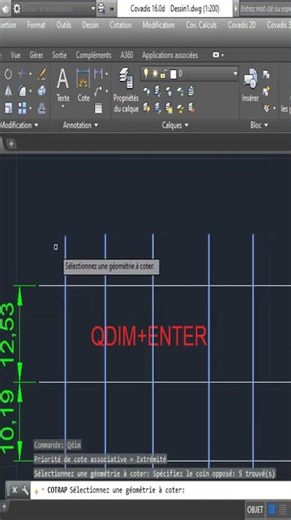 commande 2 autocad QDIM plus ENTER cotation