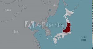 Map of Japan in the colors of national flag.