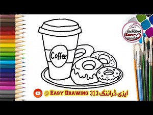 how to draw dunkin donuts coffee cup|coffee cup donut drawing with colour|easy drawing for kids|