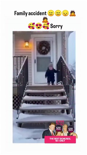 @memeworld.vibe on Instagram: "- The post shares a 10-second video of a family slipping comically down icy front steps in winter, starting with a toddler's fall followed by the mother's failed rescue attempt, evoking both sympathy and amusement through its caption's mixed emojis. - With 277,000 views and 910 likes in under a day, it highlights viral appeal of relatable household mishaps, though some replies question if it's staged, echoing common skepticism toward social media clips. - The autho