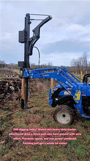 Tractor Power 🚜 Effortless Fence Post Installation #tractor #farming #garden #tools #technology #how