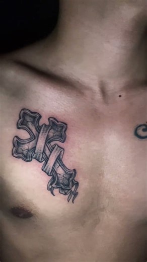 Cross on chest (half chest tattoo bng)