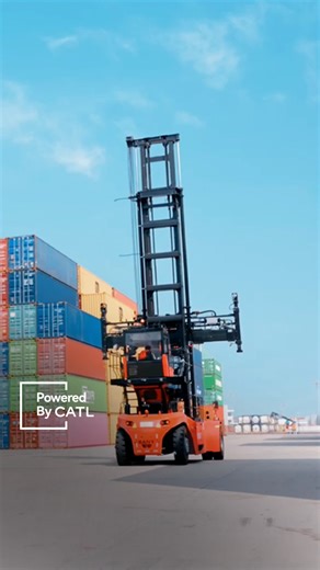 5.8K views · 37 reactions | Do you know how powerful an electric reach stacker is? CATL powers Shanghai Port’s electric reach stackers that stack hundreds of containers on a single charge and operate reliably under heat, humidity, and sea wind, day and night. #CATL #Port #CleanEnergy #Decarbonization #BatteryInnovation | CATL | Facebook