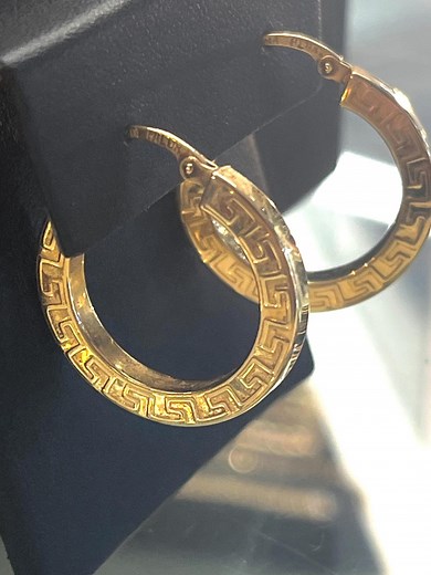 18K Yellow Gold Solid Greek Key Hoop Earrings - Etsy