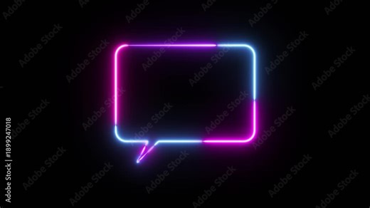 Neon Glowing Chat Message Interface Icon Animation Digital Communication Bar Symbol Loop for Social Media App UI Design
