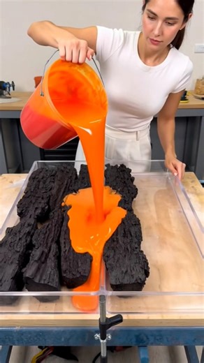 "Fire vs Ice Epoxy Table — Which Side Wins? 🔥❄️ #epoxyresin #homedecor #satisfying"