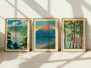 Japanese Poster Bundle, Woodblock Art, Kawase Hasui Lake Yamanaka, Japandi Decor, Botanical Poster - Etsy