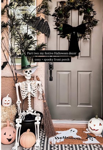 Happy Friday 🖤 Part two of my festive Halloween decor series 👻 this might be my favorite cozy   spooky front porch yet. It’s been a while since I’ve done a DIY… Found a few branches in the backyard and this old wreath needed a little spooky touch 🖤 Nothing a can of spray paint can’t fix 👻 #halloween #halloweenvibes #spookyvibes #spookyseason #fallvibes
