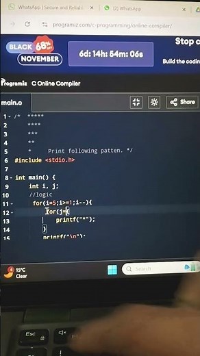 Pattern in c language#pattern#clanguage#tricks#programming #coding #shortvideo#interview