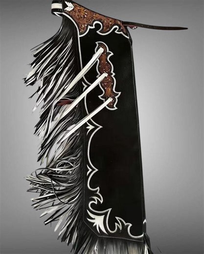 Black Leather Western Chaps With Fringe, Hand Tooled Rodeo Chaps, Cowboy Show Chaps, Custom Western Riding Gear, Floral Tooling Chap - Etsy