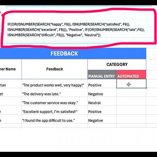 Sentiment Analysis Formula Using Excel. #productivity #excel #educational