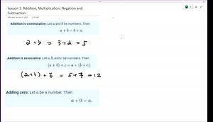 PreAlgebra Lesson 1. Addition, Multiplication, Negation and Subtraction