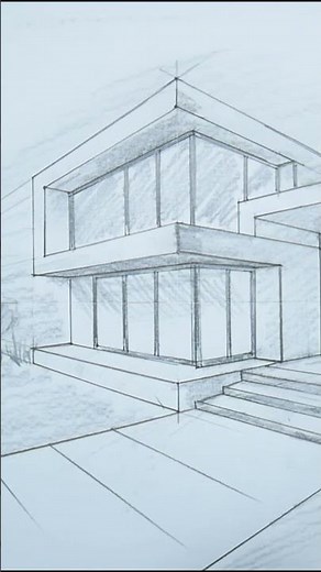 2 point perspective house drawing step by step #art #drawing #shorts