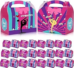 24 Pcs Gymnastics Party Favor Boxes for Girls Birthday Baby Shower, Rhythmic Gymnastics Party Goodie Gift Bags Boxes, Gymnastics Candy Bags,Gymnastics Back To School Party Decorations Supplies