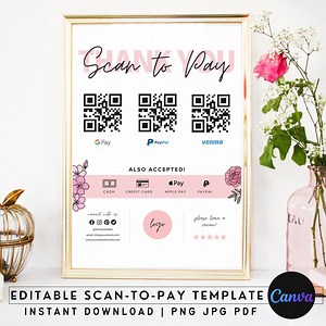 Editable QR Code Sign, Printable Payment Sign, Scan to Pay Template, Scan to Pay Sign, Scan to Paypal, Venmo, Cashapp, Instant Download - Etsy