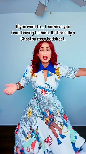 Because sometimes the fashion emergency is just another plain outfit. 💚 especially when it involves Ghostbusters! Good thing I’ve got vintage nostalgia, a sewing machine, and a Ghostbusters bedsheet on standby. 😌✨ Team bedsheet? Yay or nay? #GhostbustersDress #UpcycledFashion #VintageInspiredByJackie #80sStyle #PopCultureFashion | Vintage Inspired By Jackie