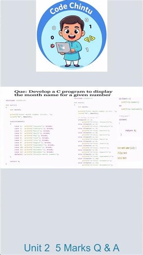 C Program to display the month name based on the given number JNTUK 5Marks
