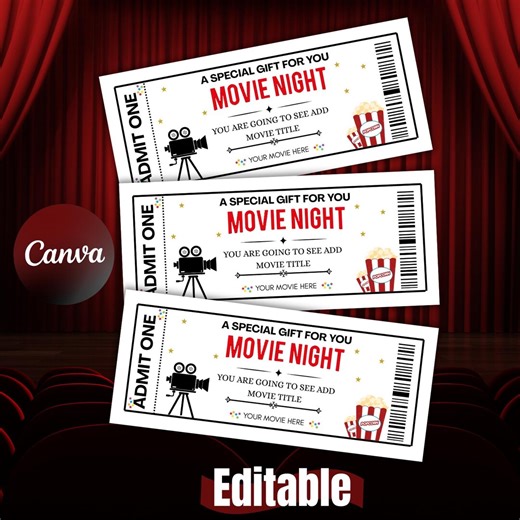 Editable Movie Gift Ticket Template,printable Pass,cinema Themed Surprise Reveal,kids Movie Night,editable Template,personalized Film Ticket - Etsy