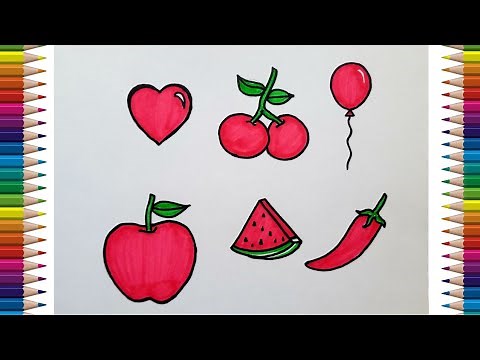 Red Color Objects Drawing | Very Easy Red Color things Drawing for kids | School Project | EVS |