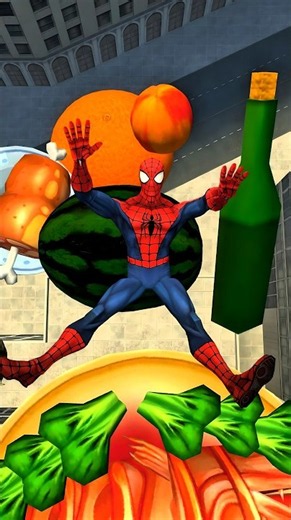 GMod Ragdoll Physics | Spider-Man vs Giant Fruit & Meat Ramen Slope! 😂⚡