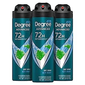Degree Men Advanced Antiperspirant Deodorant Dry Spray Icy Mint 3 Count 72-Hour Sweat and Odor Protection Deodorant For Men With MotionSense Technology 3.8 oz