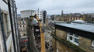 CAT 345C Long Reach Demolition Excavator in action on Dale Street, Bradford | Trucks And Diggers UK
