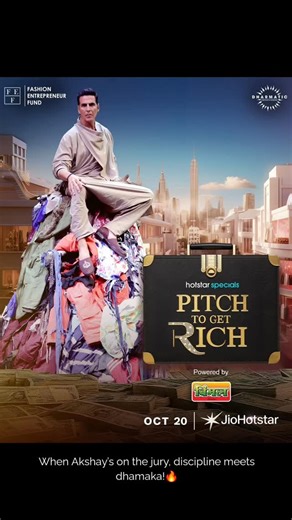 Big ideas, bold moves and the OG Khiladi judging it all. @akshaykumar sir is here to raise the bar at #PitchToGetRich, and trust us, it’s gonna be high-key intense!!🔥 Streaming 20th Oct on Jio Hotstar, lock the date, this one’s unmissable!✨ [ Akshay Kumar, Pitch To Get Rich, Hotstar Specials, Jio Hotstar, Fashion Startup, Entrepreneurs, New Show, Entrepreneurship, Judges Panel ] | AK Army